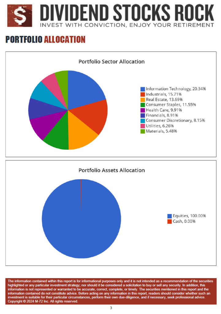 DSR US 100K Portfolio sector allocation. Example purpose only.